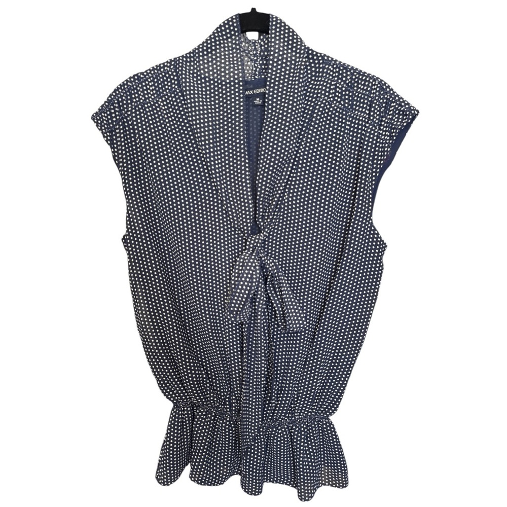 ⭐️Max‎ Edition Navy Polka Dot Women Top Elastic Peplum Size Medium